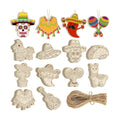 80PCS Wooden Cinco De Mayo Crafts Decorations Mexico Crafts for Kids Fiesta Party Ornaments to Paint, 10 Styles DIY Blank Unfinished Cutouts for Tree Hanging Mexican Theme Carnival Taco Birthday Party