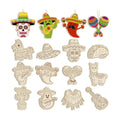 36PCS Wooden Cinco De Mayo Crafts Decorations Mexico Crafts for Kids Fiesta Party Ornaments to Paint, 12 Styles DIY Blank Unfinished Cutouts for Tree Hanging Mexican Theme Carnival Taco Birthday Party