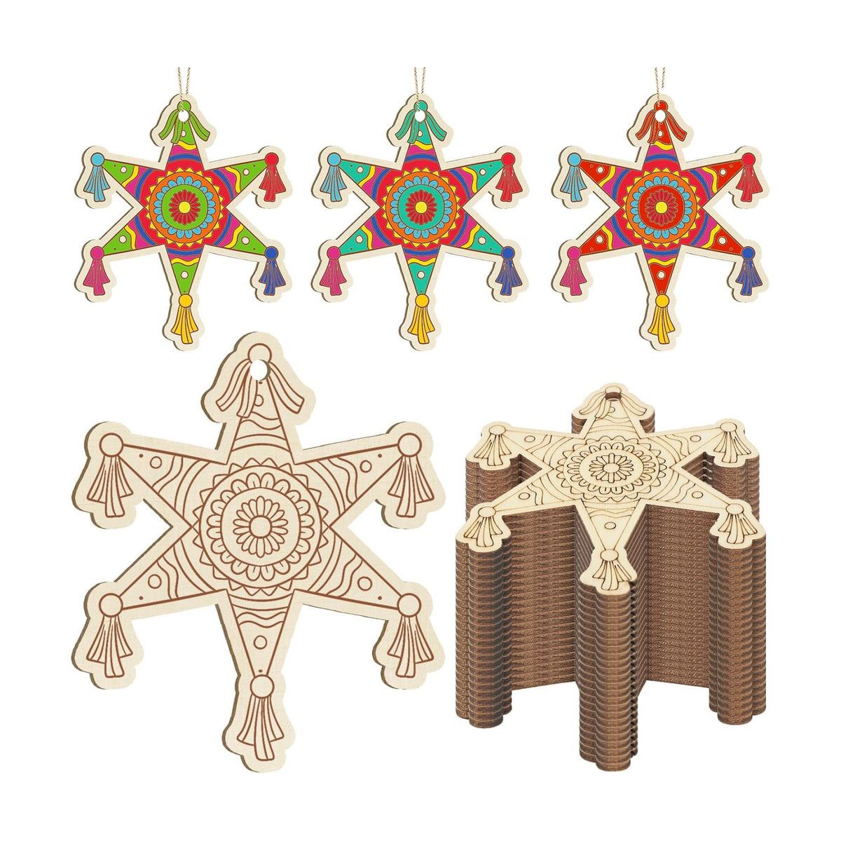 24PCS Wooden Cinco De Mayo Crafts Decorations Mexico Crafts for Kids Fiesta Party Ornaments to Paint, DIY Blank Unfinished Mexican Theme Carnival Cutouts for Tree Hanging Taco Birthday Party