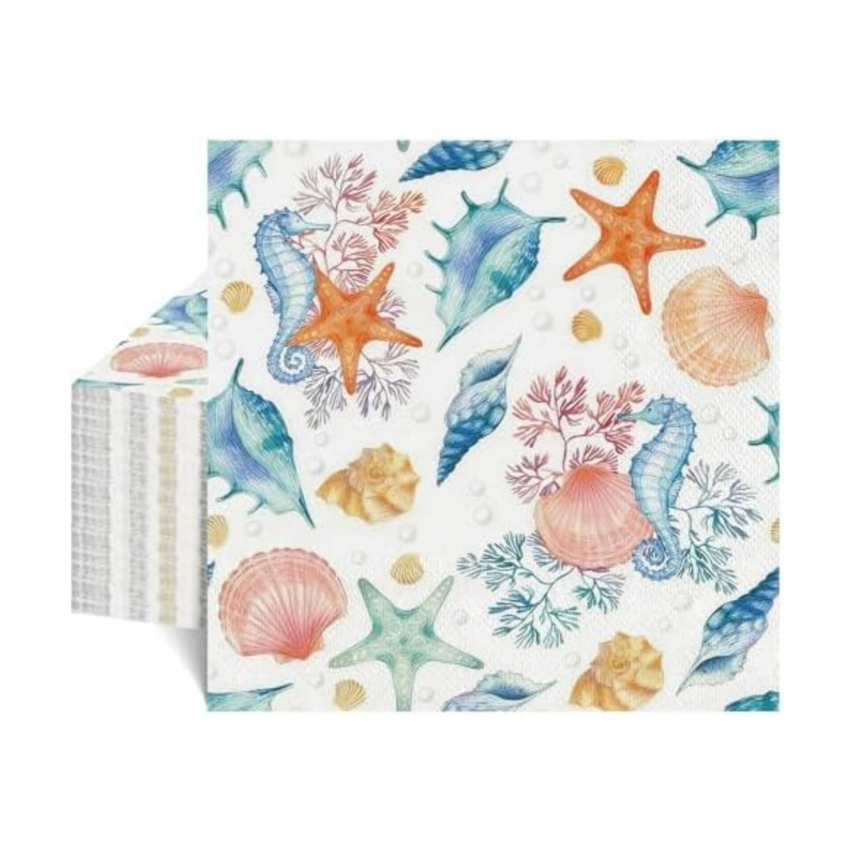 NatNarr 50 Pcs Seashell Napkins, 6.5" Coastal Beach Napkins Decoupage