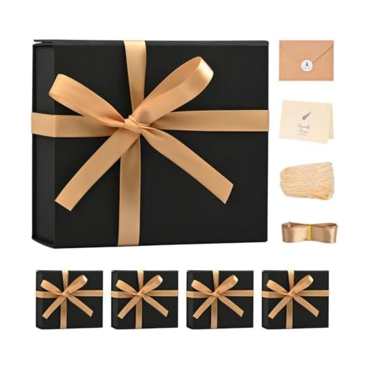 LIFELUM Black Magnetic Gift Box for Birthday Presents, 8"x7"x3"