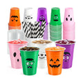 Halloween Plastic Cups with Lids & Straws for Trick or Treat Party Supplies