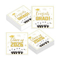 50 Pack Graduation Paper Napkins, Disposable White and Gold Graduation Napkins, Class of 2026 Napkins for Graduation Celebration Party Supplies
