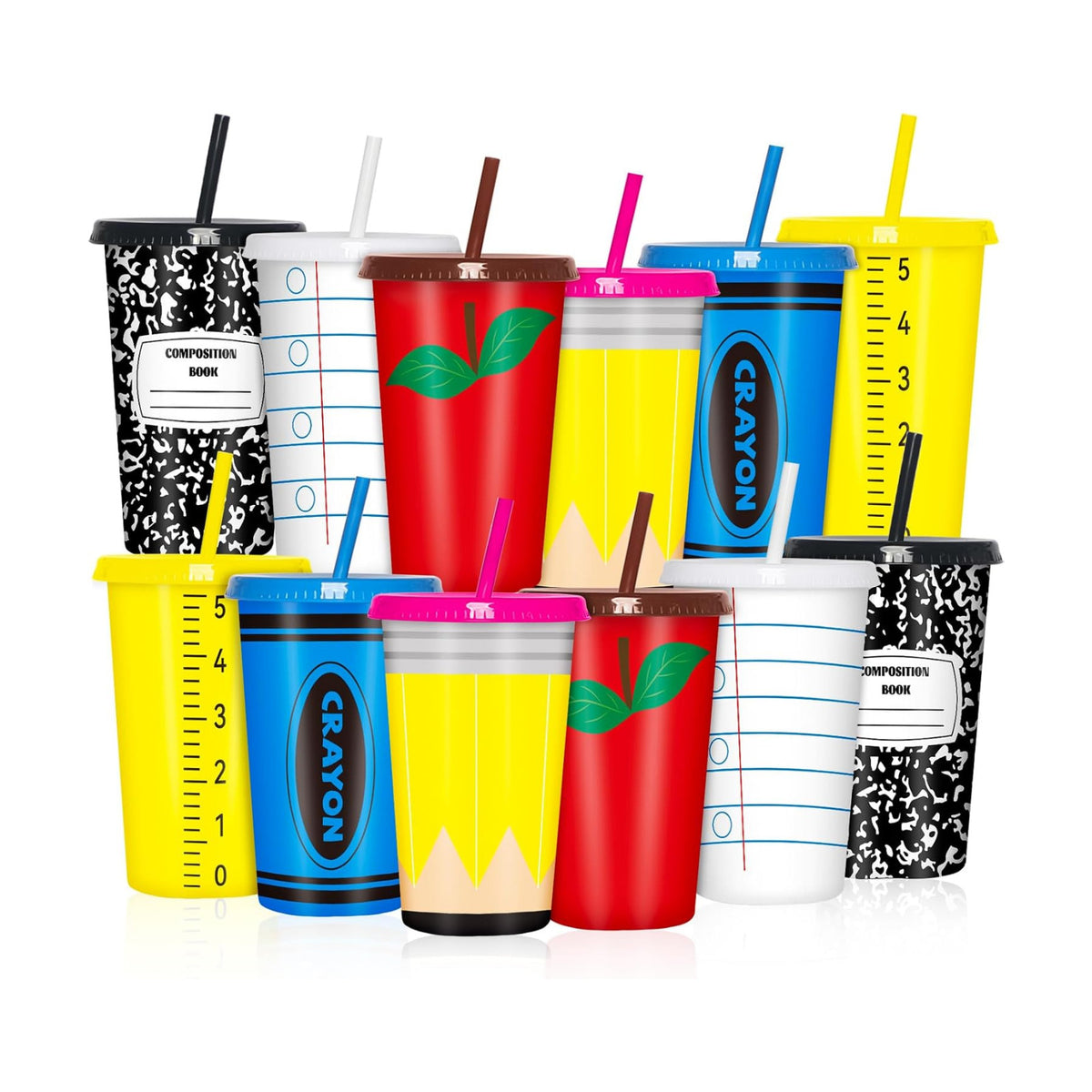 Jansun 12 Pack Back to School Teacher Reusable Coffee Cups Plastic Tumblers