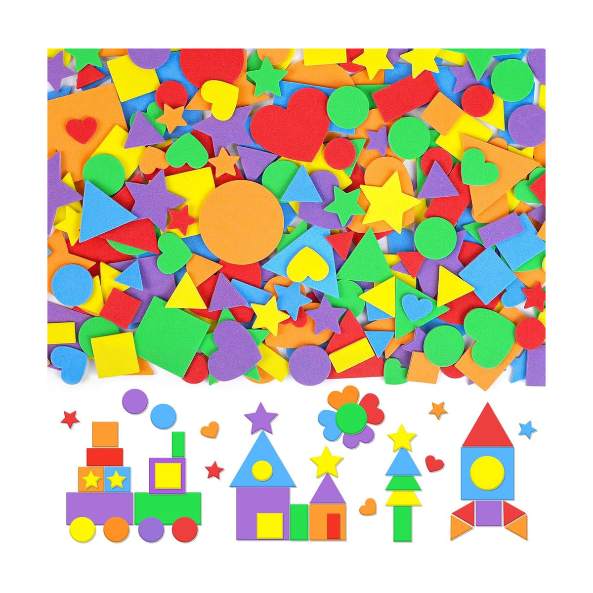 600Pcs Foam Stickers Foam Shape Stickers for Craft Heart Star,Bright Color