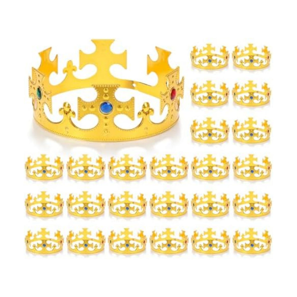 Rainmae 24 Pcs King Crown Gold Adjustable Party Royal Costume Jeweled Prince Crown Plastic Crown for Birthday Party Cosplay Halloween Photo Booth Accessories