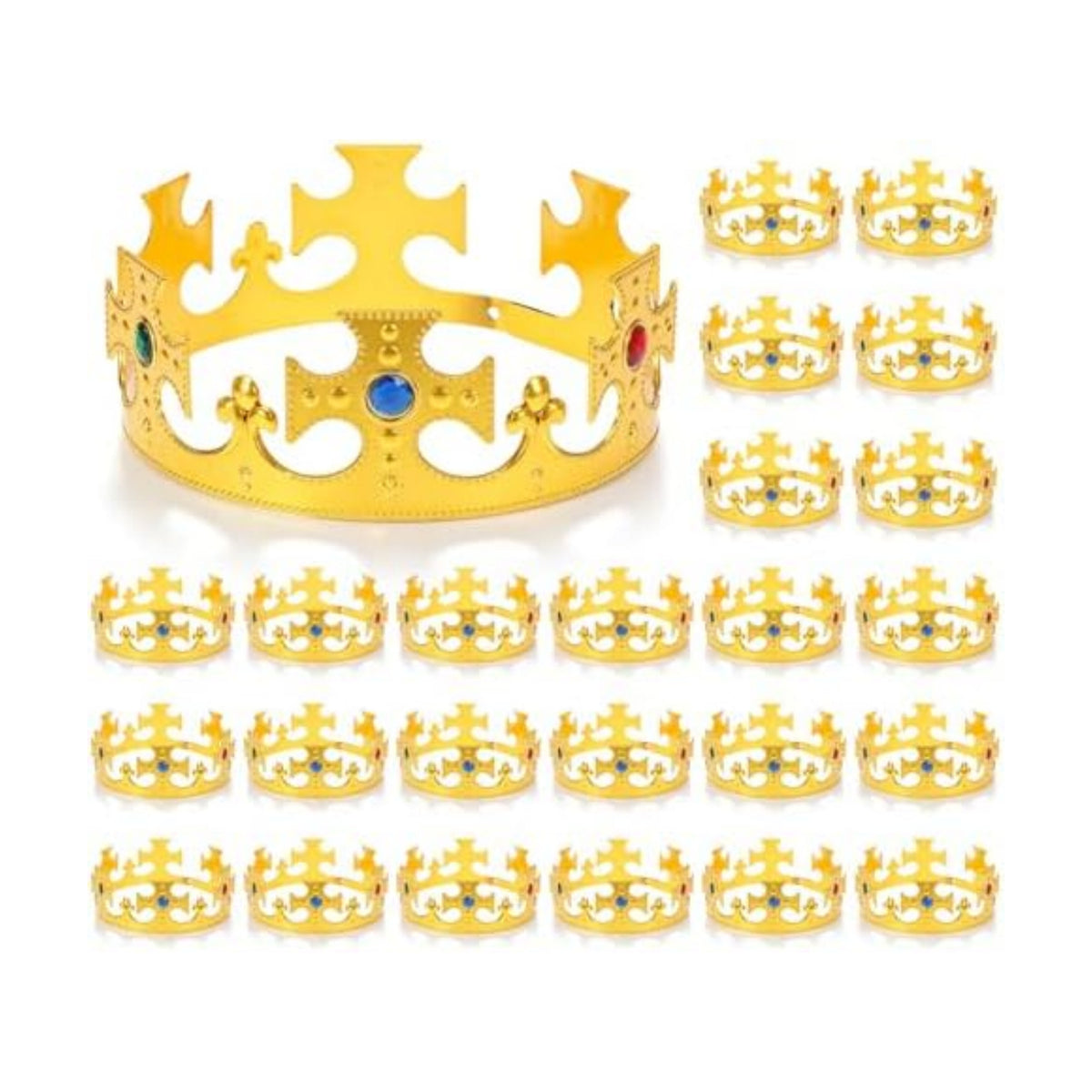 Rainmae 24 Pcs King Crown Gold Adjustable Party Royal Costume Jeweled Prince Crown Plastic Crown for Birthday Party Cosplay Halloween Photo Booth Accessories