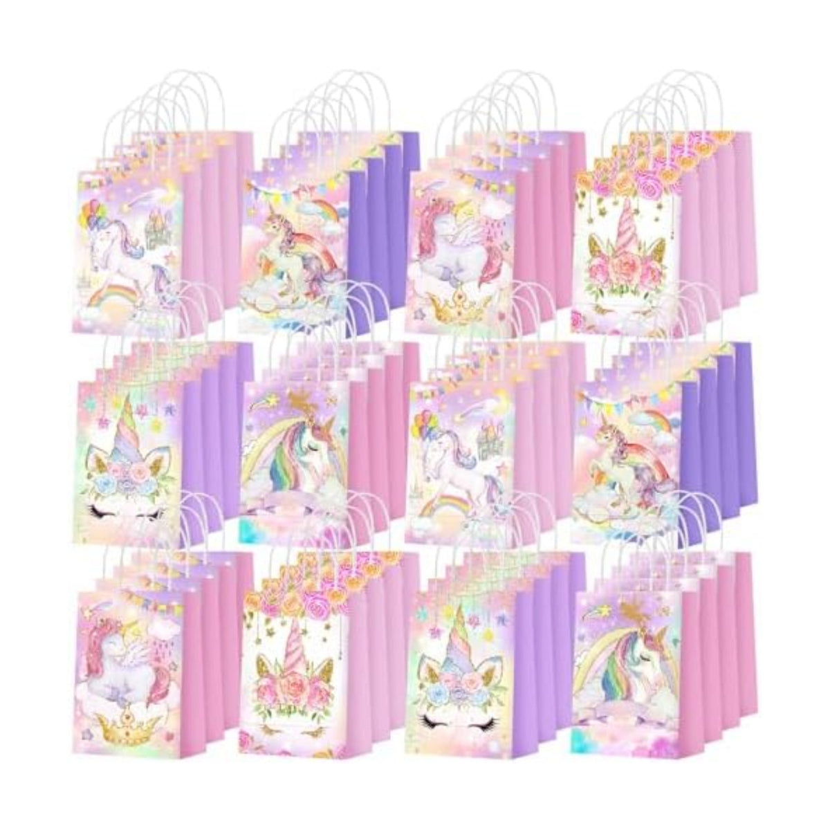 Kolldenn 48 Pcs Unicorn Party Favor Bags with Handles Unicorn Goodie Bags