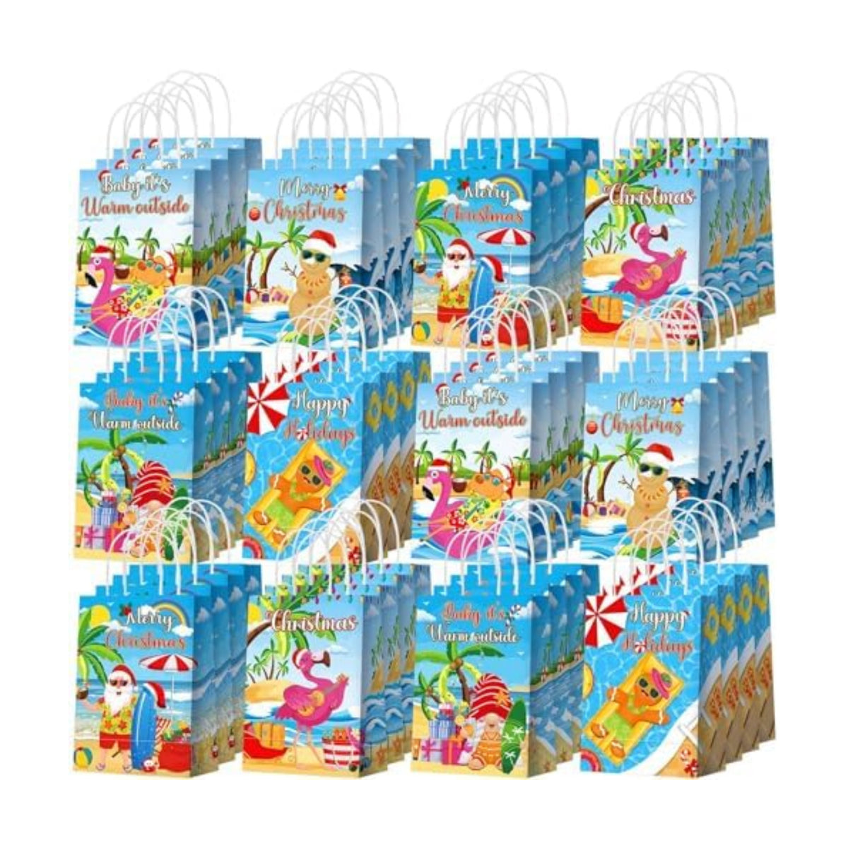 Kolldenn 48 Pcs Summer Christmas Goodie Bag with Handle Xmas Gift Paper Bag