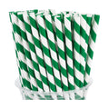 100 Packs Dark Green Biodegradable Striped Paper Straws, Dark Green and White Disposable Drinking Straws for Birthday Carnival Summer Pool Party Wedding Halloween Christmas Party Decoration Supplies