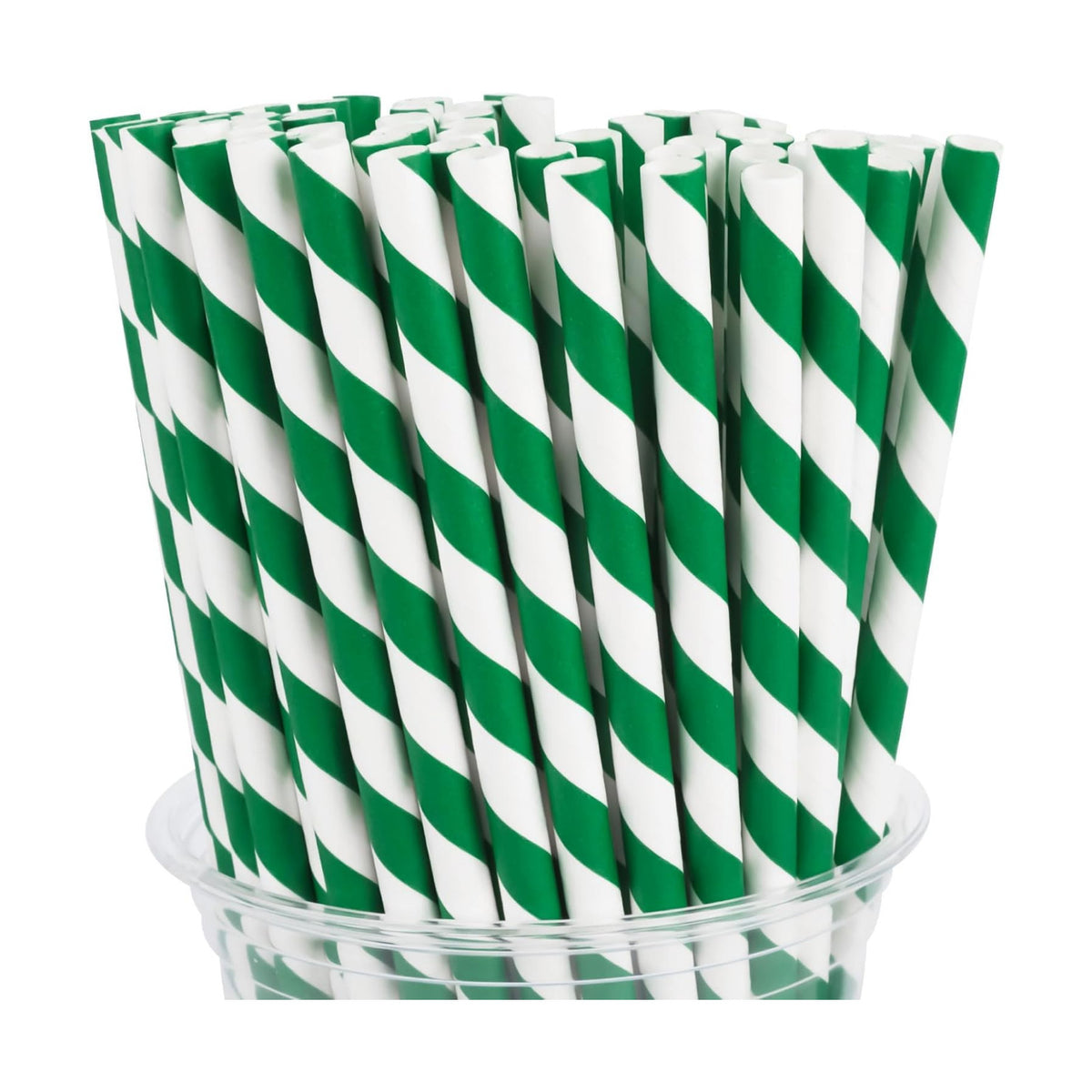 100 Packs Dark Green Biodegradable Striped Paper Straws, Dark Green and White Disposable Drinking Straws for Birthday Carnival Summer Pool Party Wedding Halloween Christmas Party Decoration Supplies