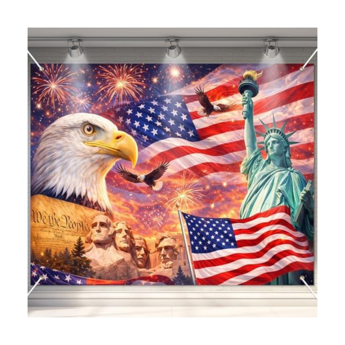 BlissYard 4th of July Backdrop Independence Day Patriotic Decorations American Flag Bald Eagle Statue of Liberty 8x6ft Veterans Day Memorial Day Patriotic Party Banner Photo Booth Background