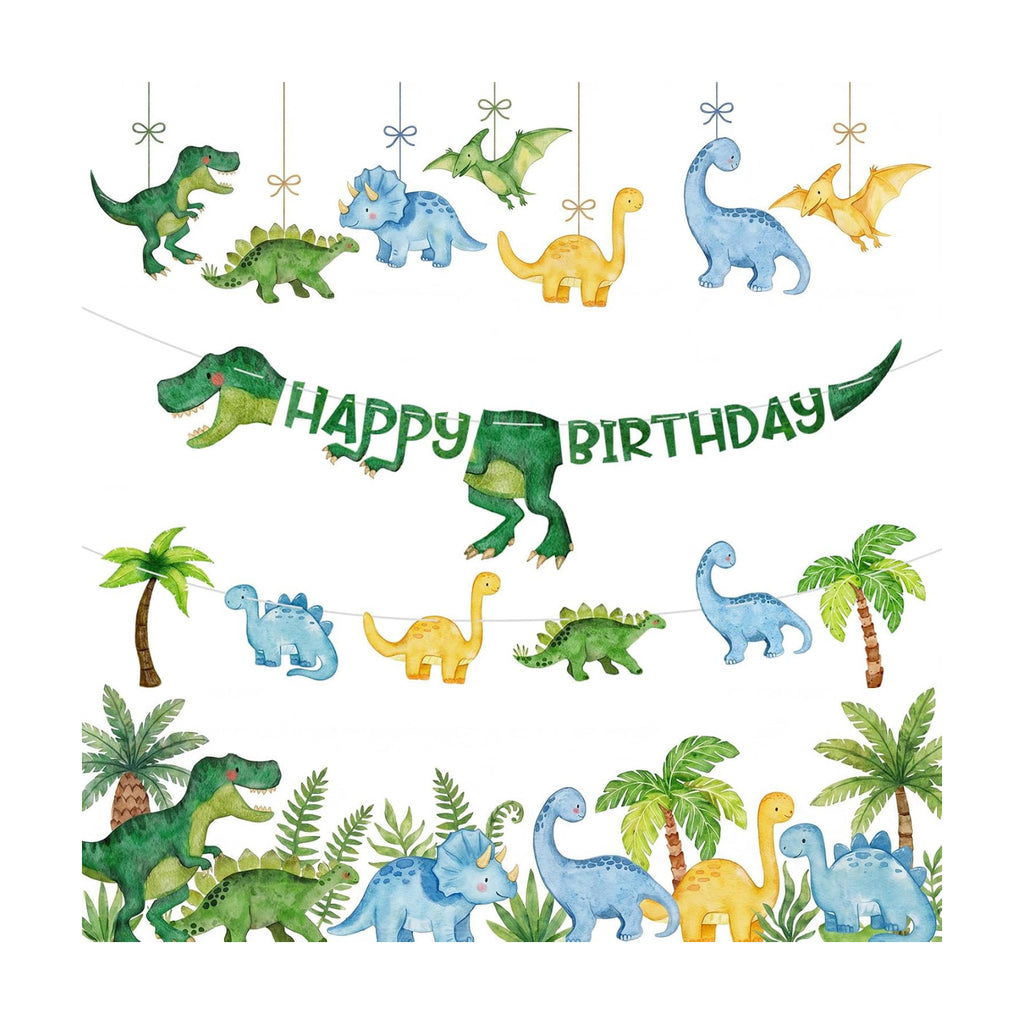 Dinosaur Birthday Decorations Banner - DIY Paper Happy Birthday Banners, Green Animal Dino Bday Sign Garland Backdrop for Dinosaur Themed Indoor Outdoor Home Birthday Party Decor Supplies Favors Props