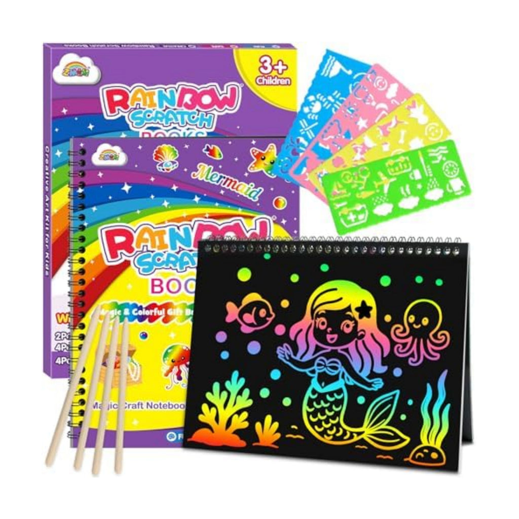 ZMLM Scratch Paper Art-Crafts Gift: 2 Pack Rainbow Notebooks Supplies Toys