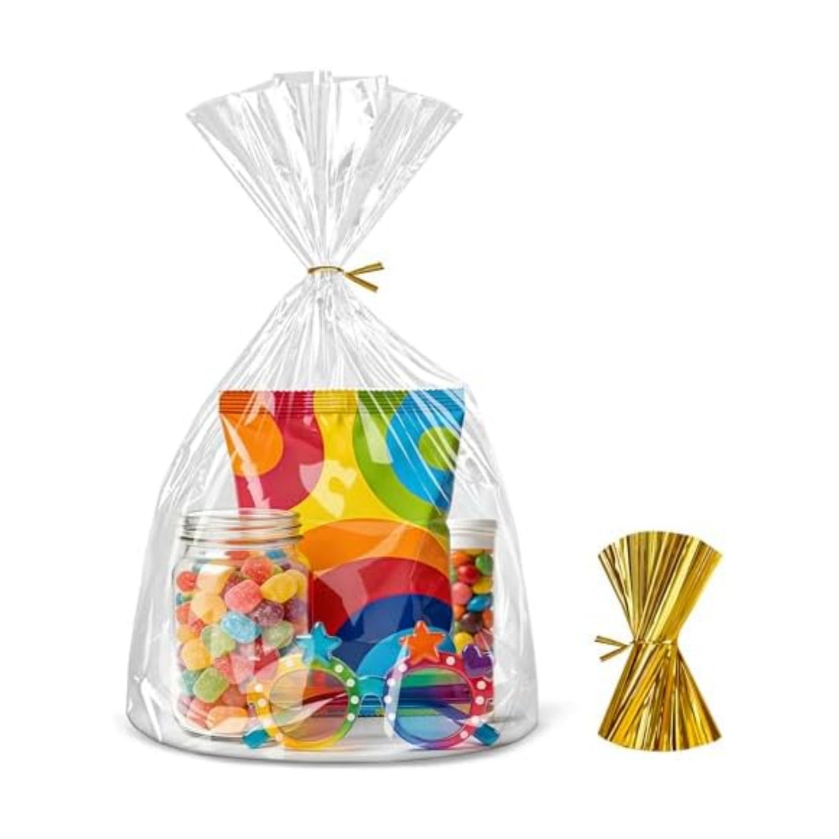 Flat Bottom Cellophane Bags with Twist Ties, 55 CT 10x14 Inches Cellophane Wrap for Gift Flat Bottom Clear Treat Bags Cello Packaging for Party Favors, Bridal Showers and Wedding Gift Wrapping