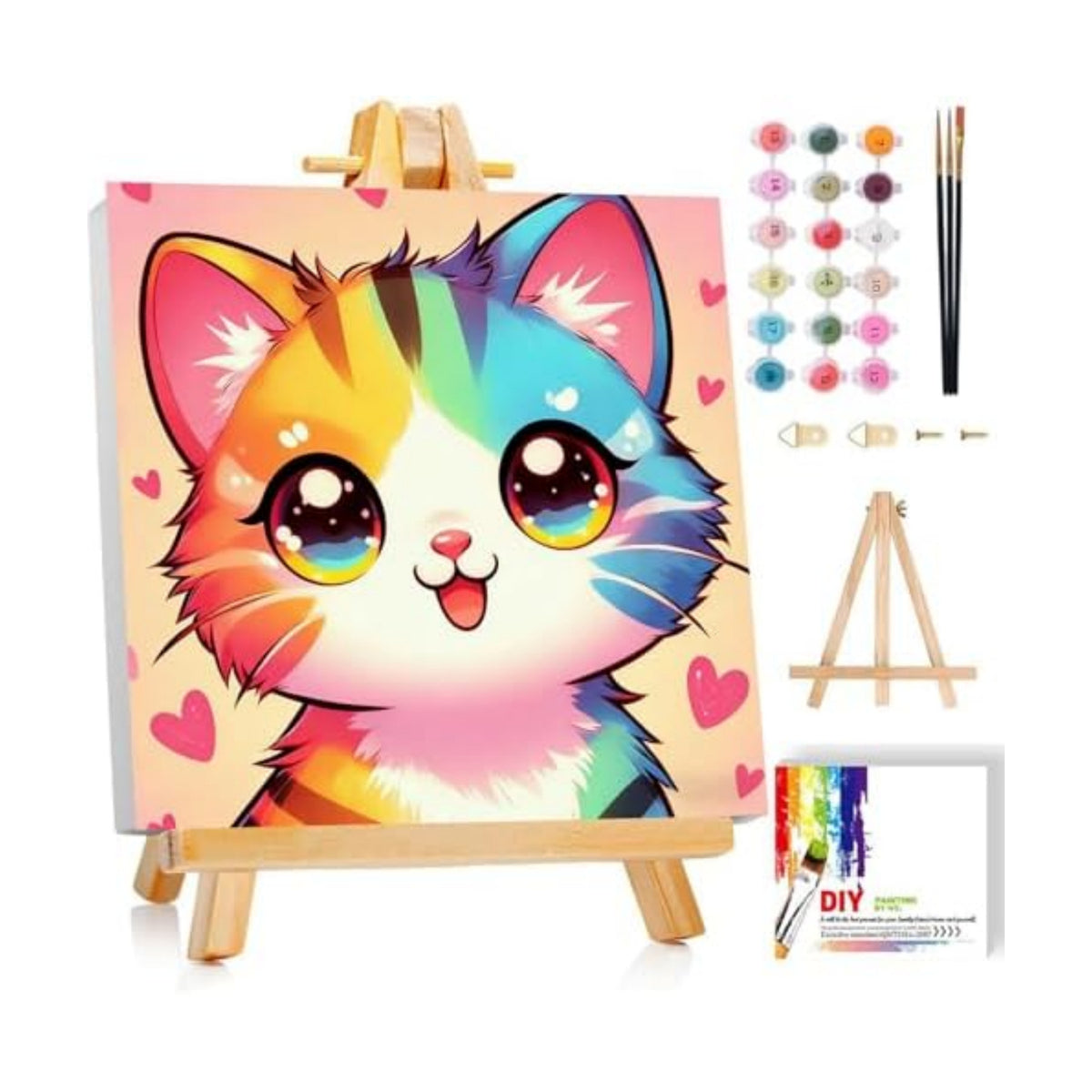 Gemozaic Cat Paint by Numbers Kit for Kids with Frame and Easel, 8 x 8 in