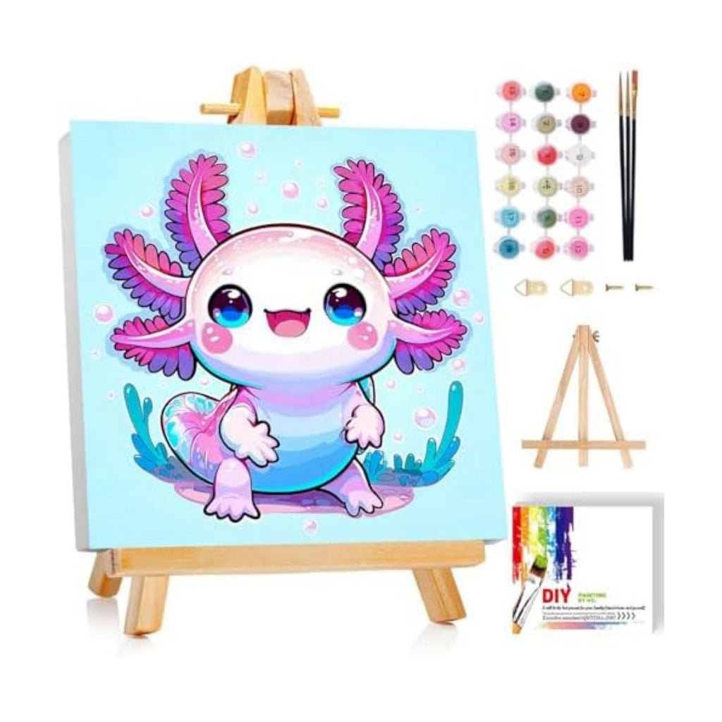 Gemozaic Axolotl Paint by Numbers Kit for Kids with Frame & Easel, 8x8 in