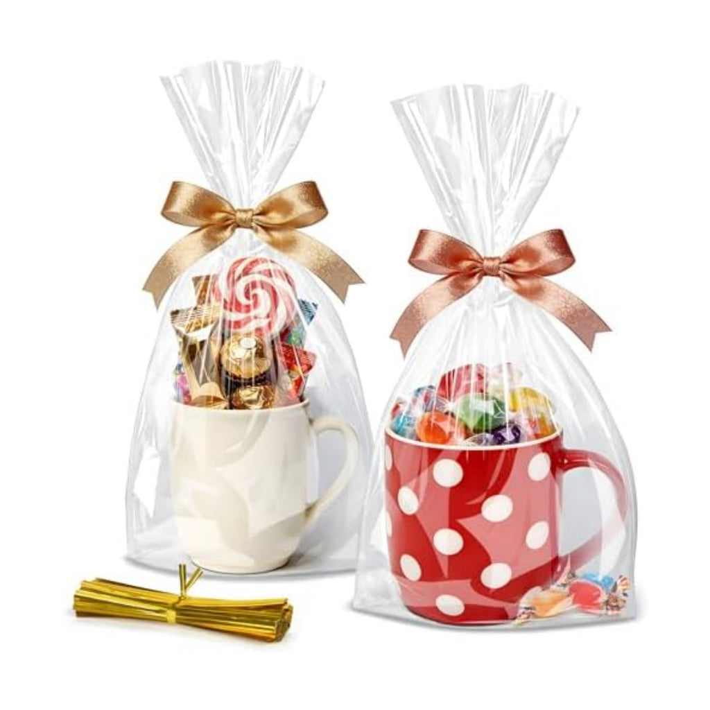 Flat Bottom Cellophane Bags with Twist Ties, 100 Pcs 7x3x12 Inches Cellophane Wrap for Gift Clear Cello Bags Flat Bottom Clear Treat Bags Plastic Packaging for Cookie Candy Goodie (No Side Gusset)