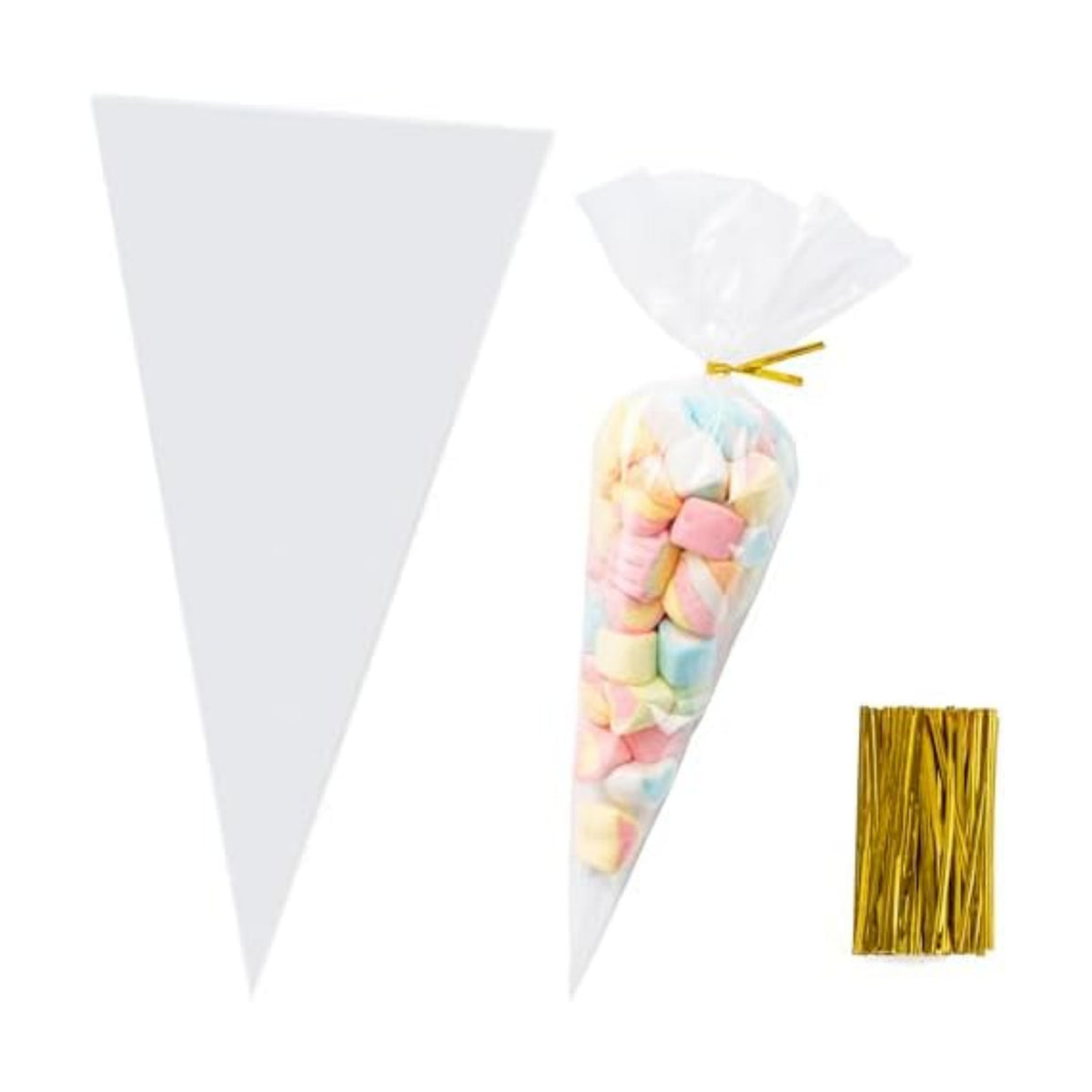 120 Pcs 6.3x11”Triangle Cello Cellophane Treat Bags with 140 Twist Ties