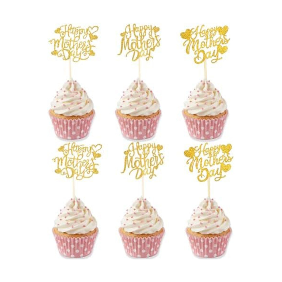 Happy Mothers Day Cake Topper, 24 Pcs Mothers Day Cupcake Toppers, Glitter Gold Happy Mother's Day Cupcake Toppers Food Picks Cake Decoraitons for Birthday Mothers Day Decorations