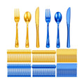 Minatee 180 Pcs Blue and Gold Plastic Silverware Heavy Duty Cutlery Sets Disposable Utensils for Holiday Birthday Themed Party Supplies, 60 of Each Forks Knives Spoons