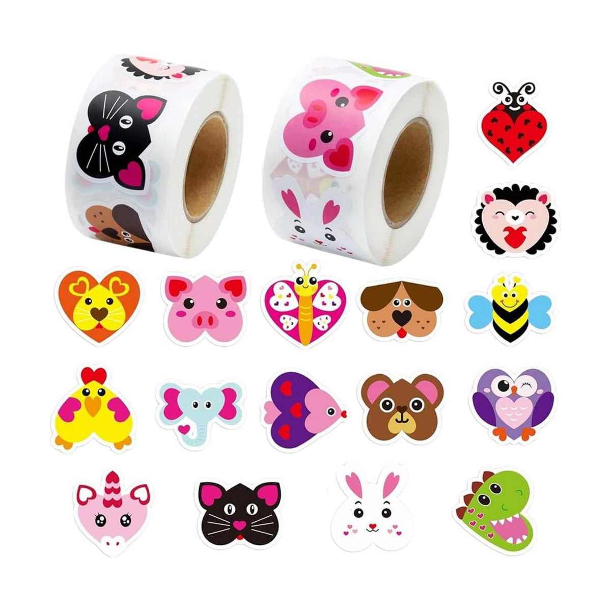 500PCS Stickers 16 Styles Animals Sticker Rolls Adorable Cartoon Stickers 1in Self-Adhesive Waterproof Vinyl Sticker Decor for Birthday Party Envelopes Scrapbook Decorations