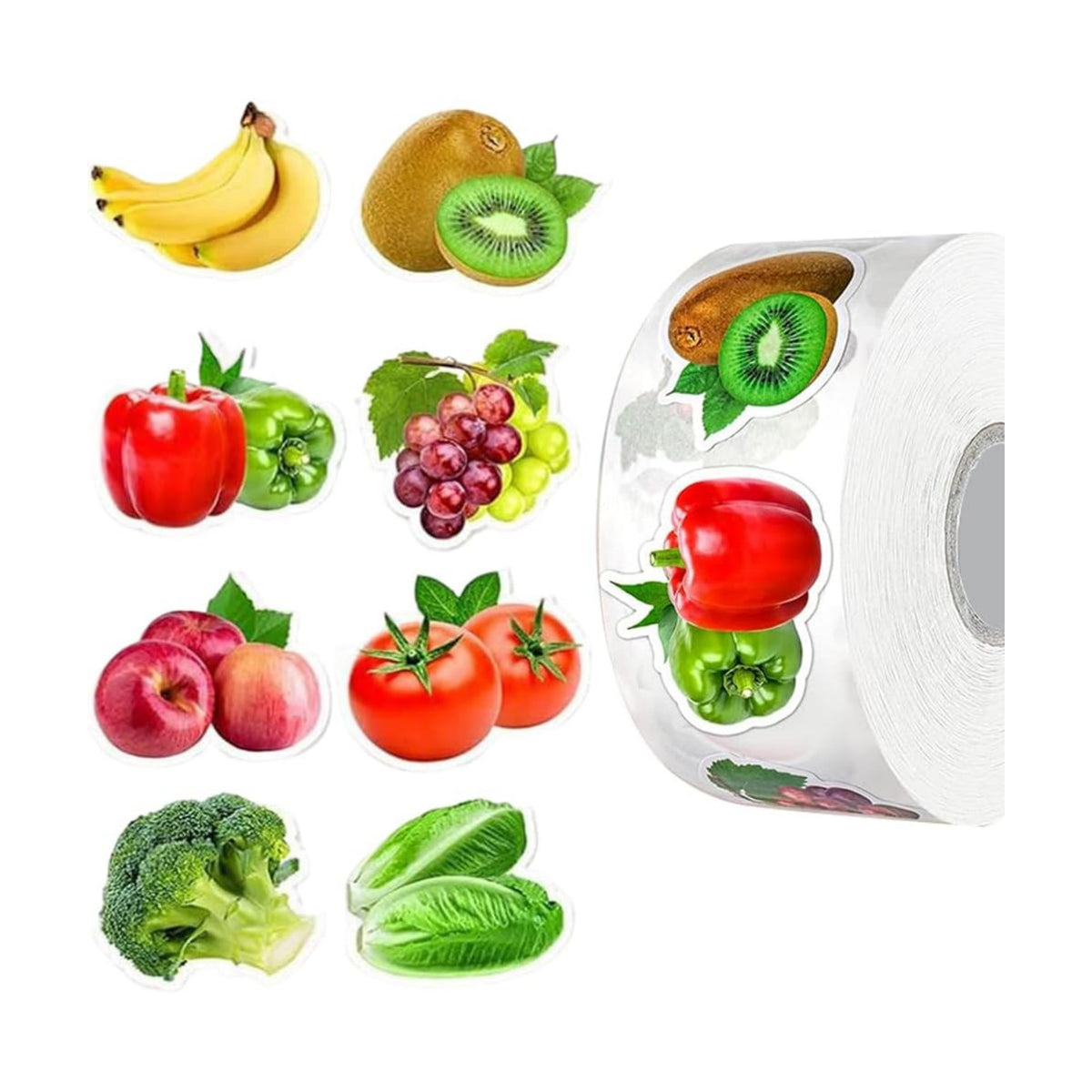 500PCS Fruit Stickers Rolls 8 Styles Fruits and Vegetables Sticker 1in Self-Adhesive Waterproof Vinyl Stickers Decor for Birthday Party Envelopes Scrapbook Decorations
