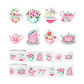 500Pcs Tea Gathering Stickers Roll 8 Designs Pink-Themed Flowers Stickers 1in Self-Adhesive Waterproof Sticker for Birthday Party Envelopes Scrapbook Decorations