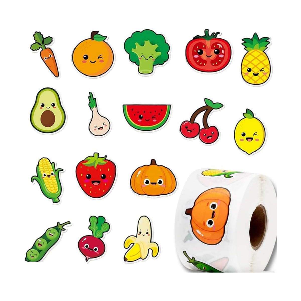 500PCS Fruit Stickers Rolls 8 Styles Summer Fruits and Vegetables Sticker 1in Self-Adhesive Waterproof Vinyl Stickers Decor for Back to School First Day of School Party Supplies Envelope Decorations