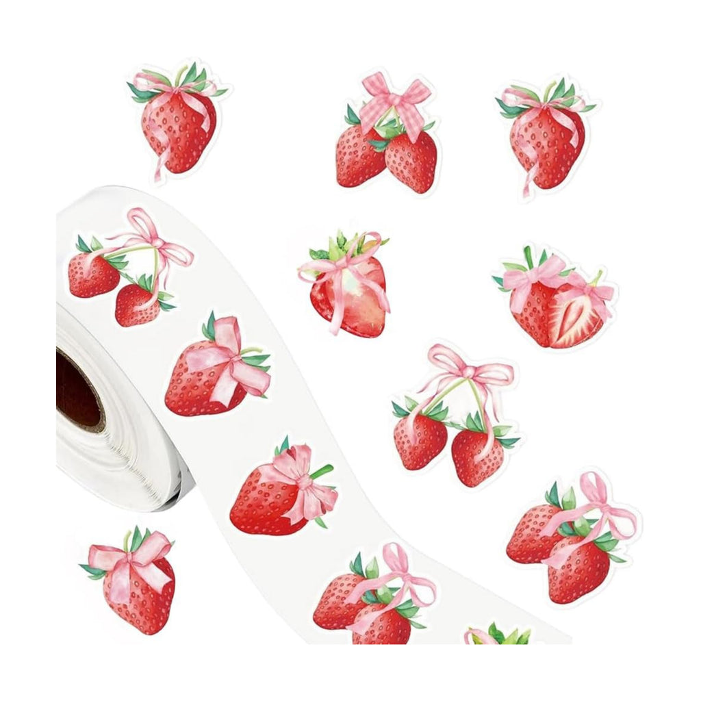 500PCS Fruit Stickers Rolls 8 Styles Strawberry Sticker 1in Self-Adhesive Waterproof Vinyl Stickers Decor for Birthday Party Envelopes Scrapbook Decorations