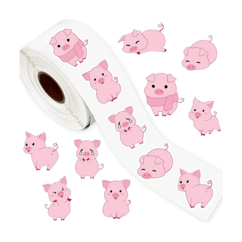 500PCS Little Pig Stickers 7 Styles Pink Piglet Sticker Rolls 1in Adorable Cartoon Stickers Party Favors Waterproof Vinyl Sticker for Birthday Party Favors Envelopes Scrapbook Decorations