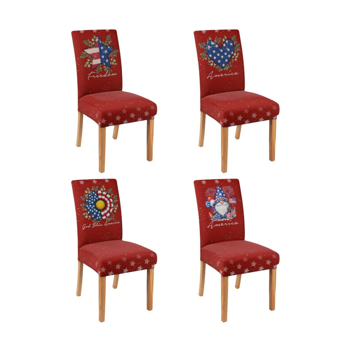 4th of July Chair Covers Set of 4, Independence Day Decorations Stretch Removable Washable Dining Room Red American Flag Patriotic Chair Protector Slipcovers Party Kitchen Home Memorial Day Decor