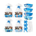OSNIE Dad Empty Gift Baskets for Father's Day - 24 Sets Happy Father’s Day Blue Basket Bulkor Gifts Empty with Cellophane Basket Bags Ribbons Bows, Dad Theme Party Favors for Anniversary Birthday