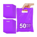 VieFantaisie 50 PCS Purple Party Favor Bags, 8" x 11" Goodie Bags for Candy Treat Craft Easter Egg, Plastic Gift Bag with Die Cut Handles for Birthday Party, School Events & Small Business, Wedding