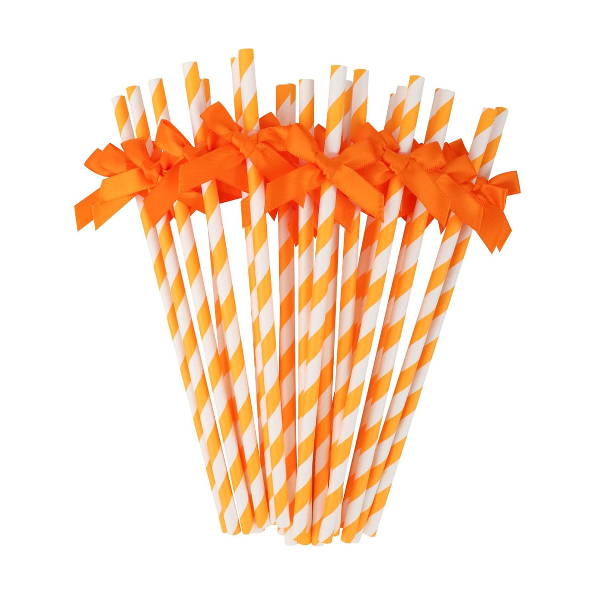 24 Packs Orange Bow Biodegradable Striped Paper Straws, Orange and White Disposable Drinking Straws for Birthday Carnival Summer Pool Party Wedding Baby Shower Halloween Party Decoration Supplies