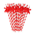 24 Packs Red Bow Biodegradable Striped Paper Straws, Red and White Disposable Drinking Straws for Birthday Carnival Summer Pool Party Wedding Baby Shower Halloween Christmas Party Decoration Supplie