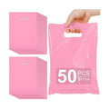 VieFantaisie 50 PCS Pink Party Favor Bags, 8" x 11" Goodie Bags for Candy Treat Craft Easter Egg, Plastic Gift Bag with Die Cut Handles for Birthday Party, School Events & Small Business, Wedding