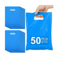 VieFantaisie 50 PCS Blue Party Favor Bags, 8" x 11" Goodie Bags for Candy Treat Craft Easter Egg, Plastic Gift Bag with Die Cut Handles for Birthday Party, School Events & Small Business, Wedding