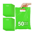 VieFantaisie 50 PCS Green Party Favor Bags, 8" x 11" Goodie Bags for Candy Treat Craft Easter Egg, Plastic Gift Bag with Die Cut Handles for Birthday Party, School Events & Small Business, Wedding