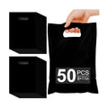 VieFantaisie 50 PCS Black Party Favor Bags, 8" x 11" Goodie Bags for Candy Treat Craft Easter Egg, Plastic Gift Bag with Die Cut Handles for Birthday Party, School Events & Small Business, Wedding