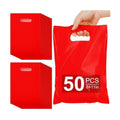 VieFantaisie 50 PCS Red Party Favor Bags, 8" x 11" Goodie Bags for Candy Treat Craft Easter Egg, Plastic Gift Bag with Die Cut Handles for Birthday Party, School Events & Small Business, Wedding