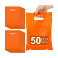 VieFantaisie 50 PCS Orange Party Favor Bags, 8" x 11" Goodie Bags for Candy Treat Craft Easter Egg, Plastic Gift Bag with Die Cut Handles for Birthday Party, School Events & Small Business, Wedding