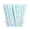 100 Packs Light Blue Biodegradable Striped Paper Straws, Disposable Drinking Straws for Birthday Carnival Summer Pool Party Wedding Baby Shower Halloween Christmas Party Decoration Supplies
