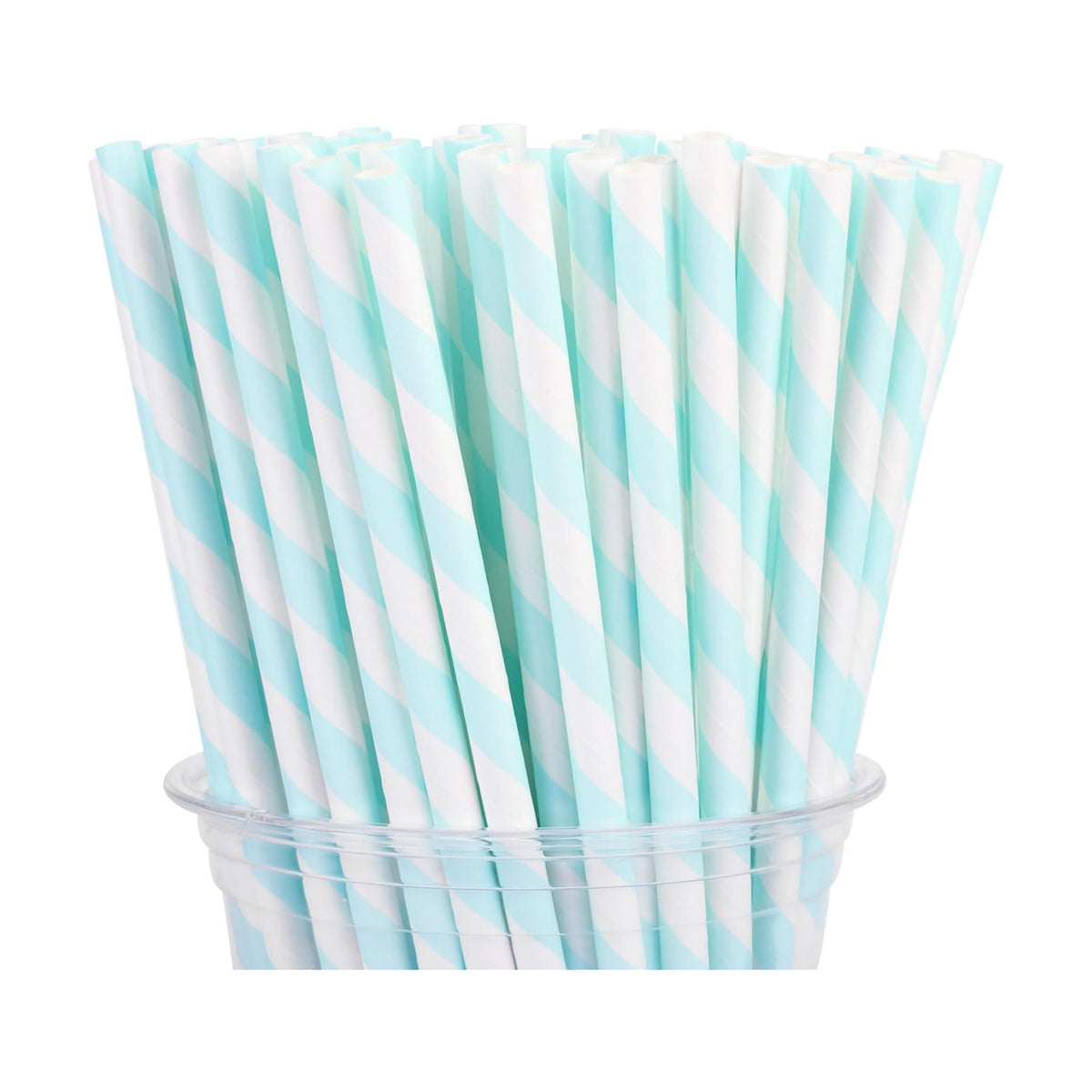 100 Packs Light Blue Biodegradable Striped Paper Straws, Disposable Drinking Straws for Birthday Carnival Summer Pool Party Wedding Baby Shower Halloween Christmas Party Decoration Supplies