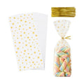 CCINEE 150 Pcs Cellophane Treat Bags, 5 X 11 Inches Gold Star Print Clear Gift Wrap Candy Bags Goodie Bags with Twist Ties for Wedding, Birthday Party Favors, Bakery, and Gift Packaging