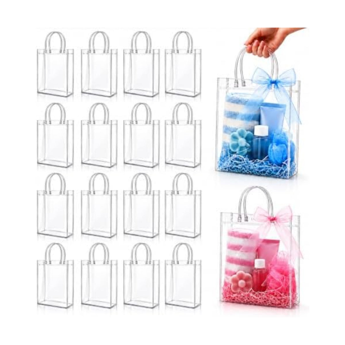 MAQIHAN Clear Goodie Bags with Handles - Party Favor Candy Bags Transparent