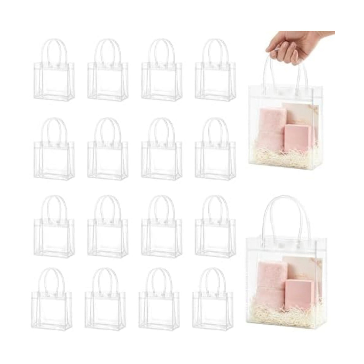 MAQIHAN Clear Gift Bags with Handles - Party Favor Candy Bags Transparent