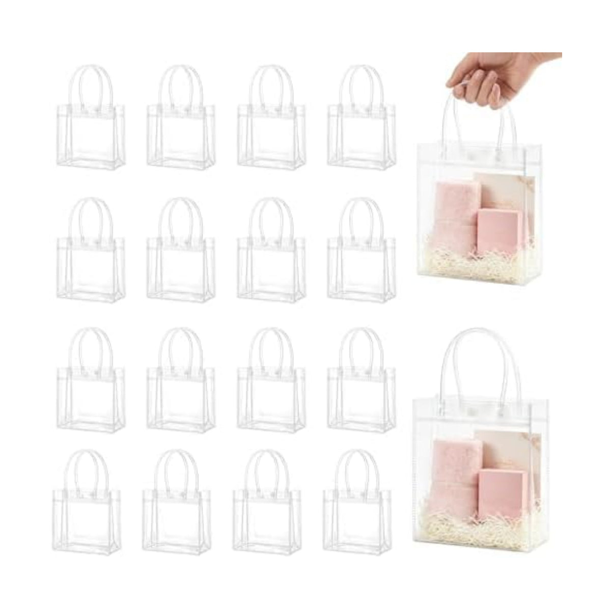 MAQIHAN Clear Gift Bags with Handles - Party Favor Candy Bags Transparent