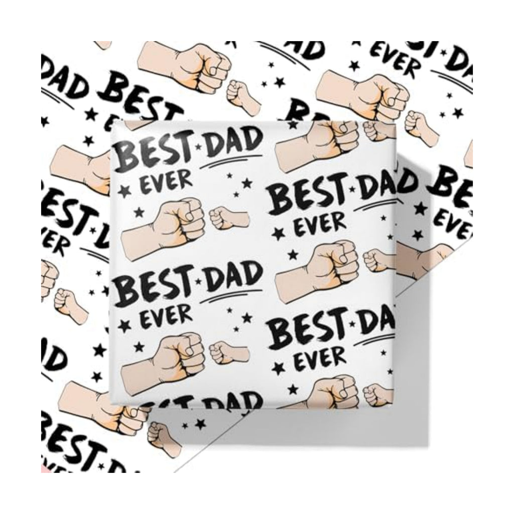 Cuitpan Father's Day Wrapping Paper - 4 Jumbo Sheets, 28x40 Inches, Best Dad Ever Fist Bump & Star Design, for Father's Day, Birthday & Dad Gifts