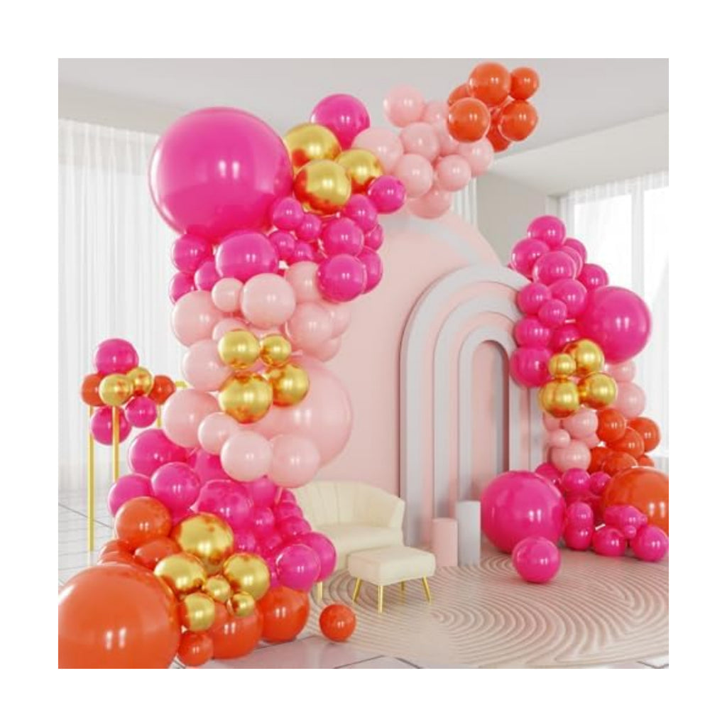 Pink and Orange Balloons Arch Kit 124pcs different sizes